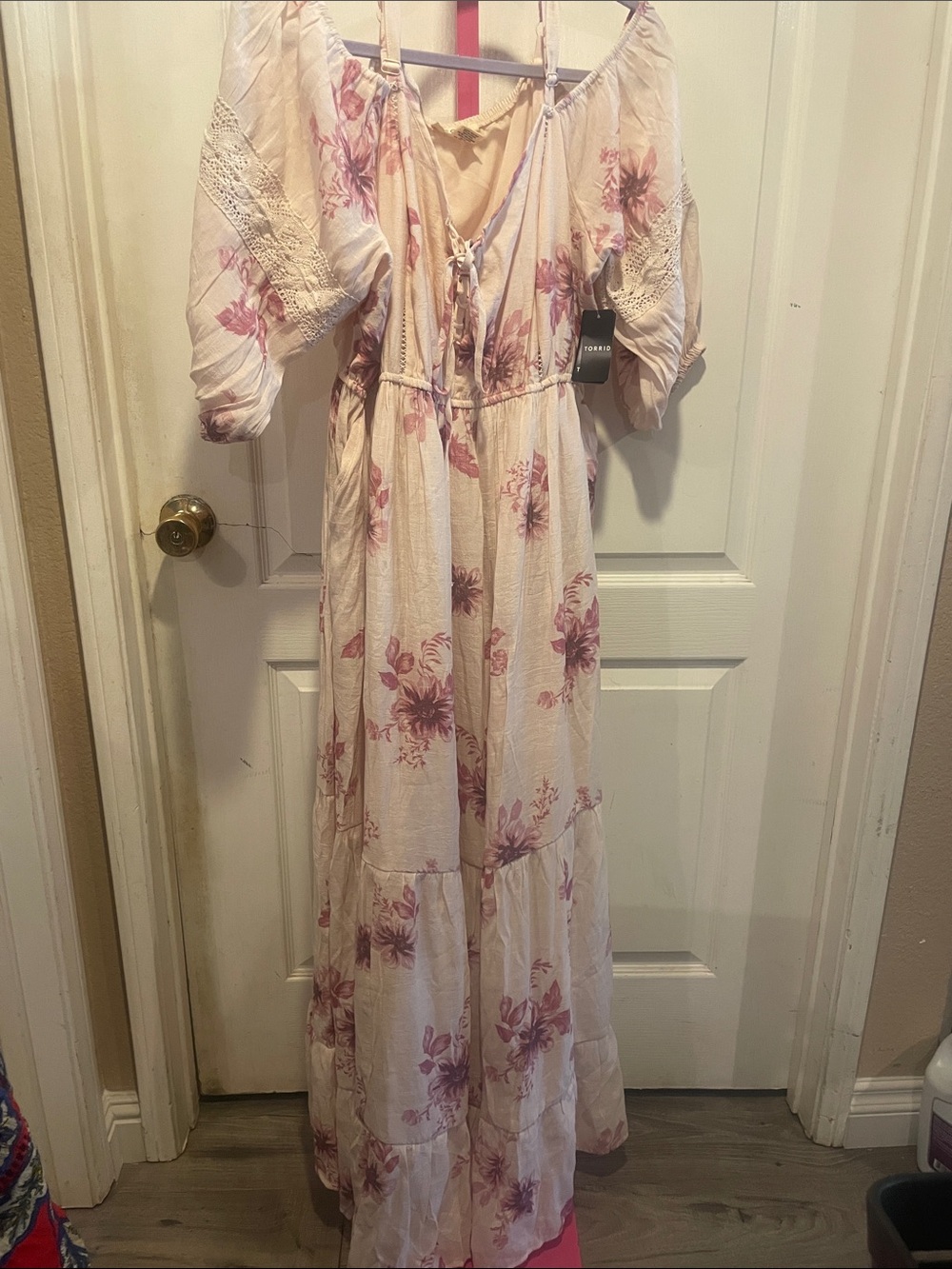 torrid Cream Maxi Dress with Pink Floral Print
